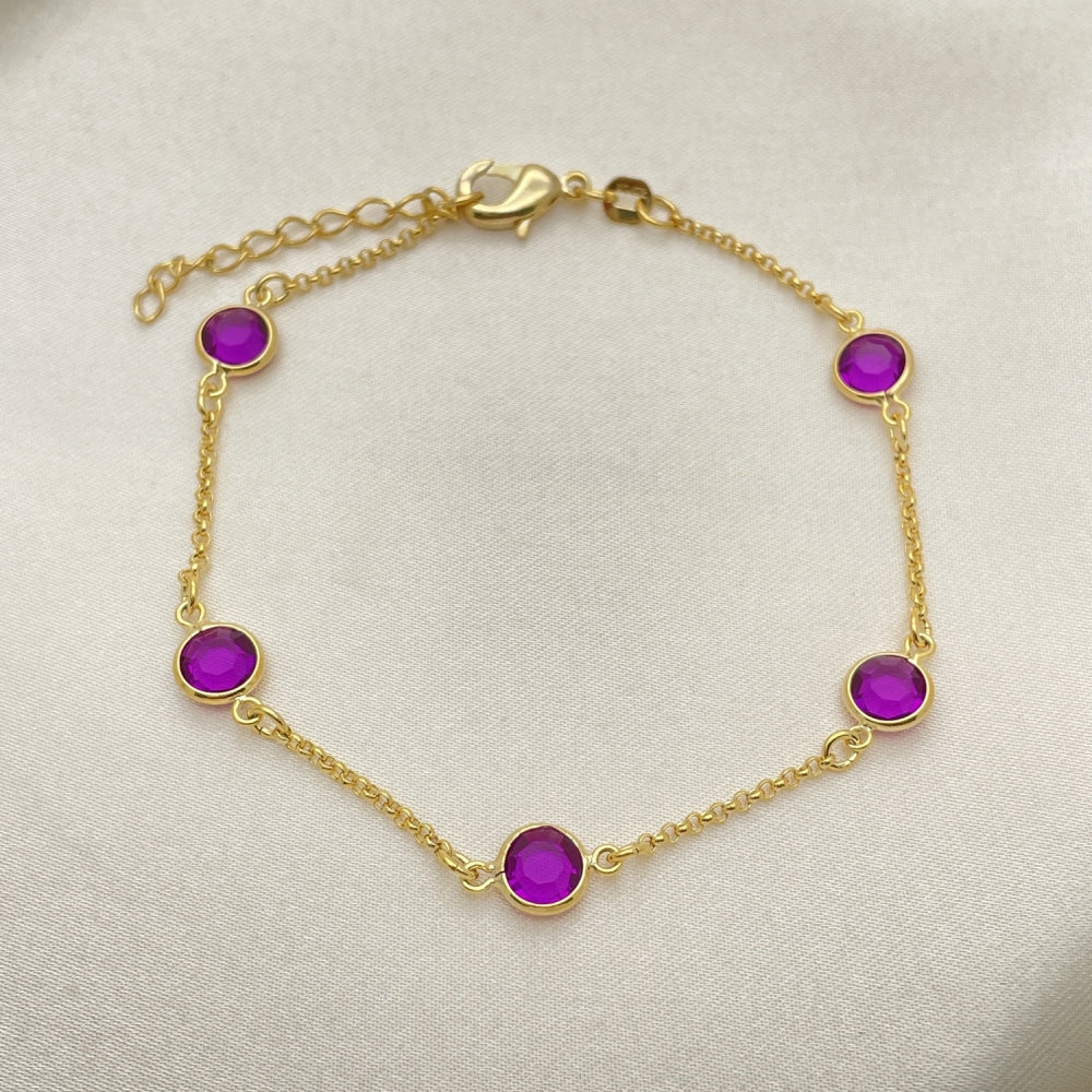 7" Gold Bracelet - Handmade With Amethyst Color Lab Made Gemstone, the Highest Craftsmanship - Gold Filled Style Bracelets 03.02.0089.07