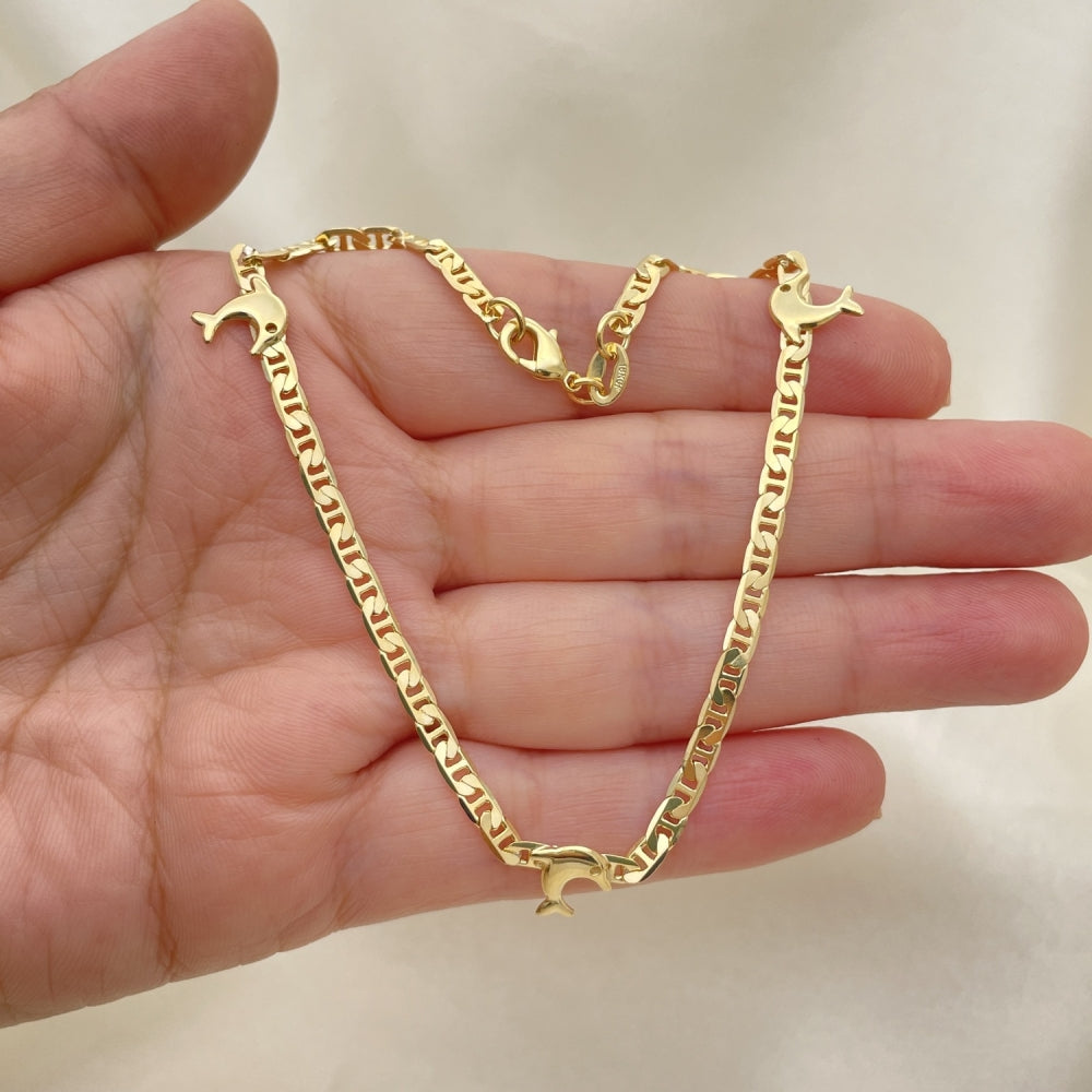 Gold Anklet - Mariner Style w/ Dolphin Charms Handmade with the Highest Gold Filled Style Craftsmanship - Gold Filled Anklets 03.32.0621.10