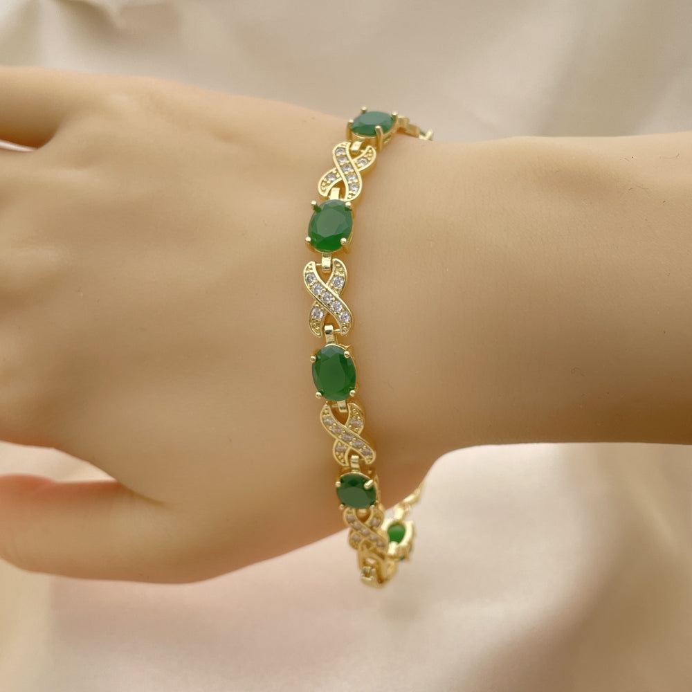 7" CZ Stone Adjustable Bracelet w/ Hugs and Kiss Emerald Green- Handmade w/ the Highest Craftsmanship Gold Filled Bracelet 03.206.0001.2.07