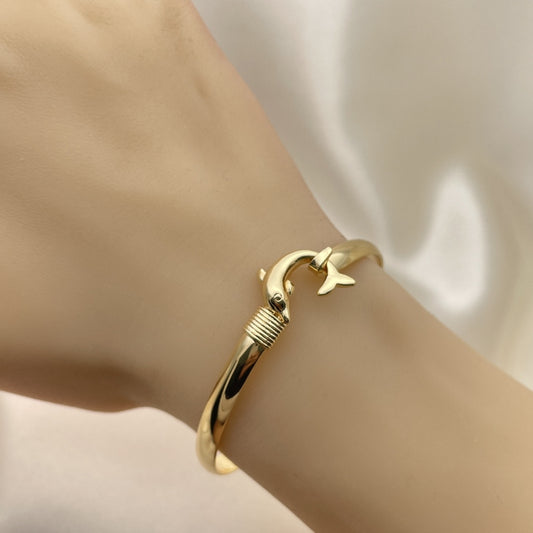 Gold Bangle Bracelet - Handmade w/ Dolphin Design  - Gold Filled Style Cuff Bangles - 07.192.0013.1.04