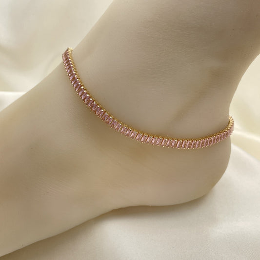 Gold Anklet - Pink Sapphire Gemstone, Lab Created, Handmade with the Highest Gold Filled Style Craftsmanship -Rhinestone 03.130.0008.3.10