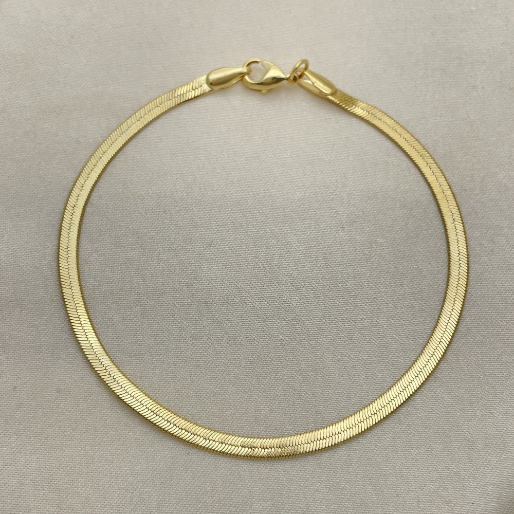 6.5" Gold Bracelet Handmade With Herringbone Flat Chain the Highest Craftsmanship - Gold Filled Style Minimalist Bracelets 03.02.0083.07