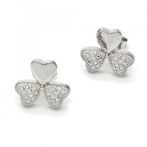 Sterling Silver Stud Earring, with White Micro Pave, Polished, Rhodium Finish, 02.175.0101