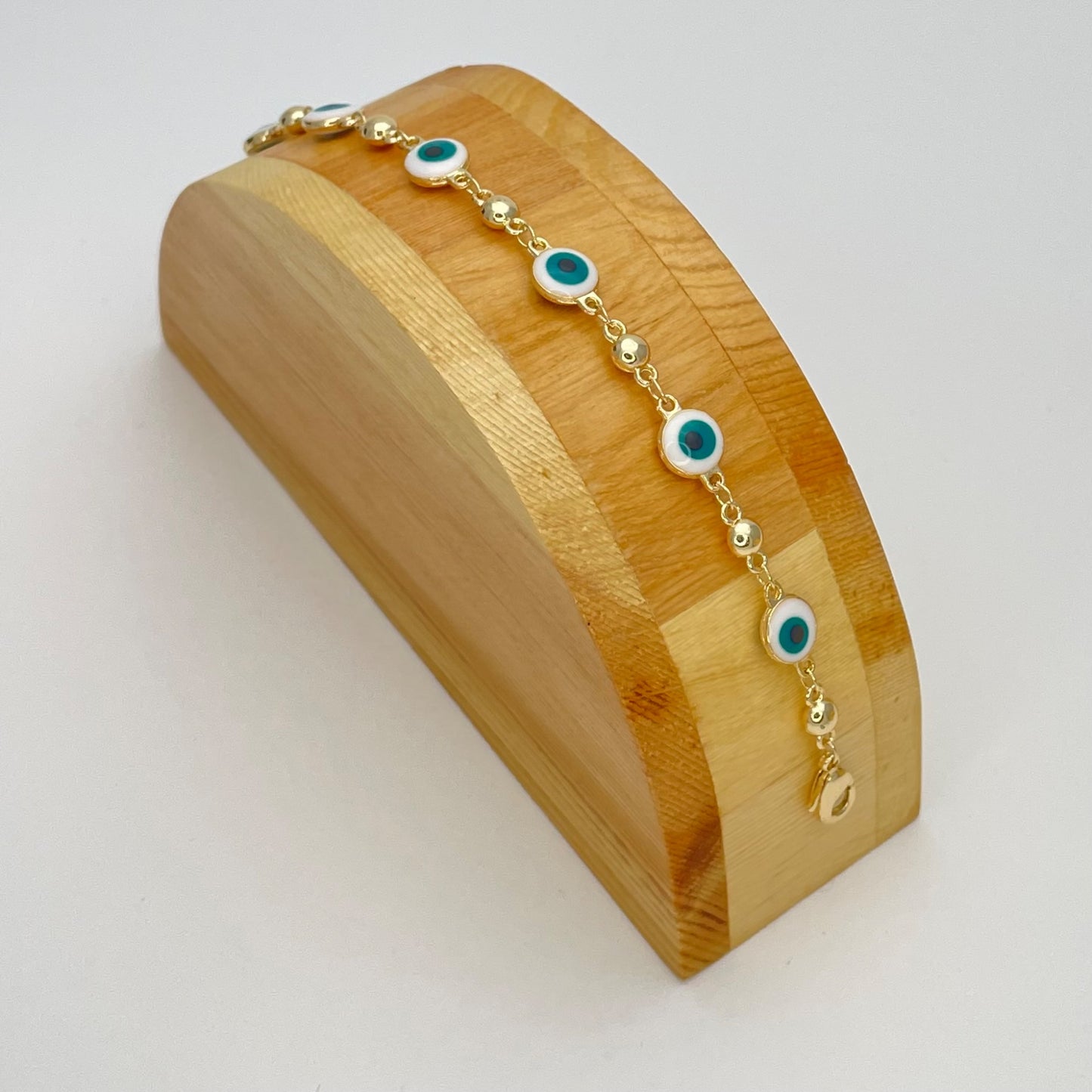 Minimalist WHITE & BLUE Evil Eye Gold Bracelet. HANDMADE Dainty Lucky Charm Gold Bracelet | Gift for Her | Gift for Mom