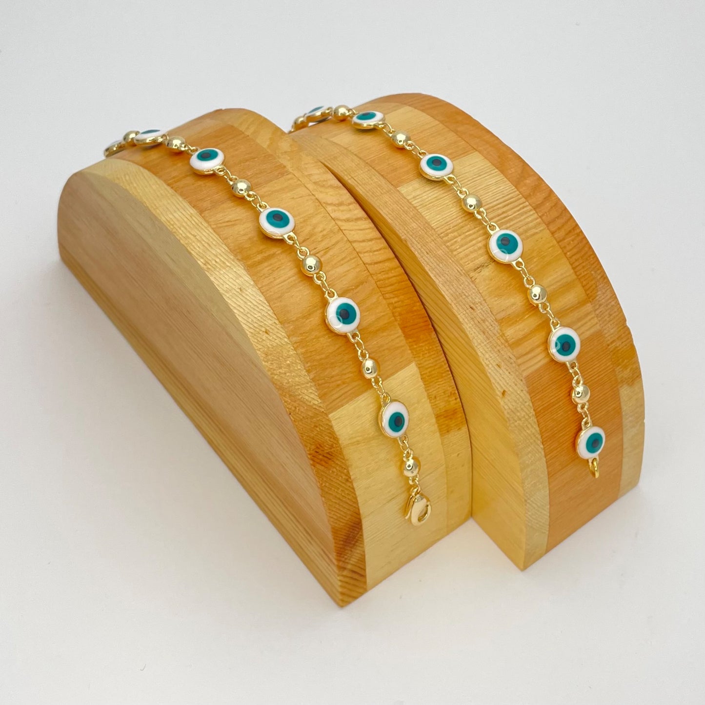 Minimalist WHITE & BLUE Evil Eye Gold Bracelet. HANDMADE Dainty Lucky Charm Gold Bracelet | Gift for Her | Gift for Mom