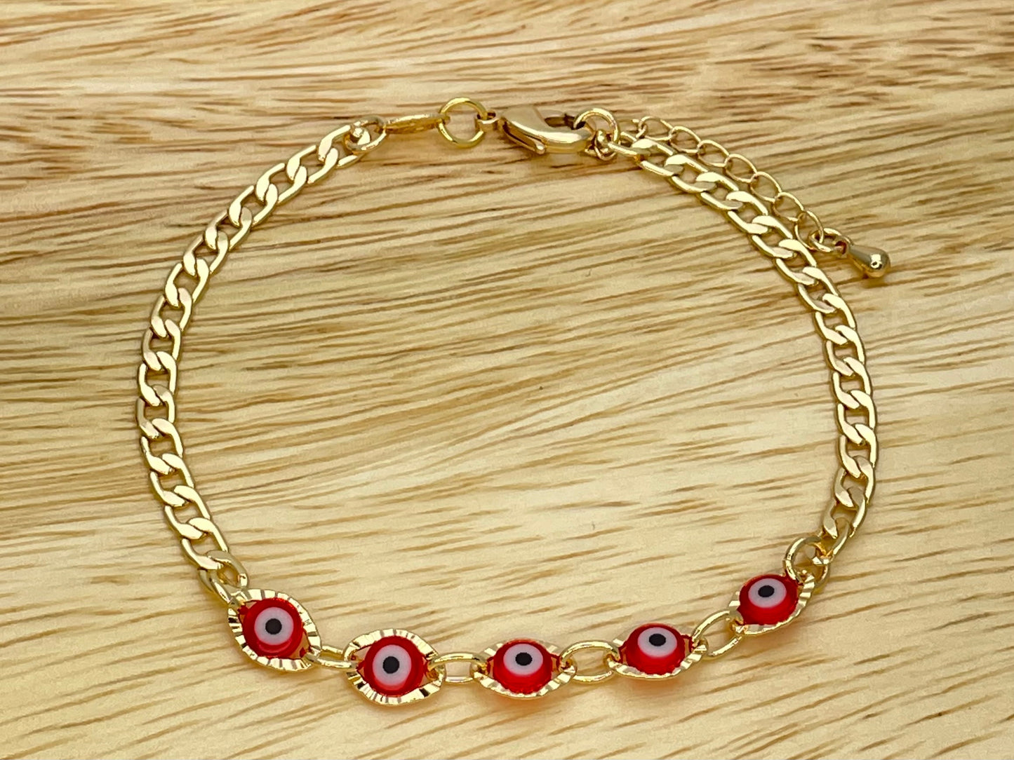 MINIMALIST RED Evil Eye Gold Bracelet. HANDMADE Dainty Lucky Charm Gold Bracelet Gift for Her | Gift for Mom | Best Friend Gift
