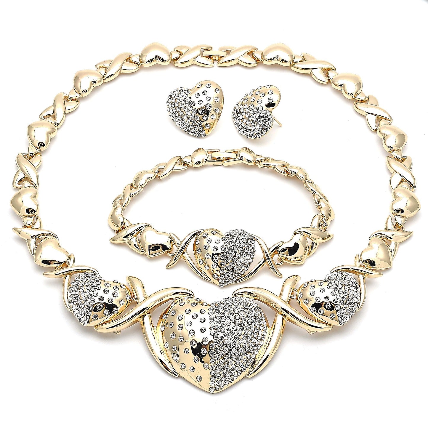 Gold Jewelry Set HUGS & KISSES Gold Necklace, 18K Gold Filled Over Jewelry Set,  XOXO Necklace Set, Heart Jewelry Set | Gift For Her