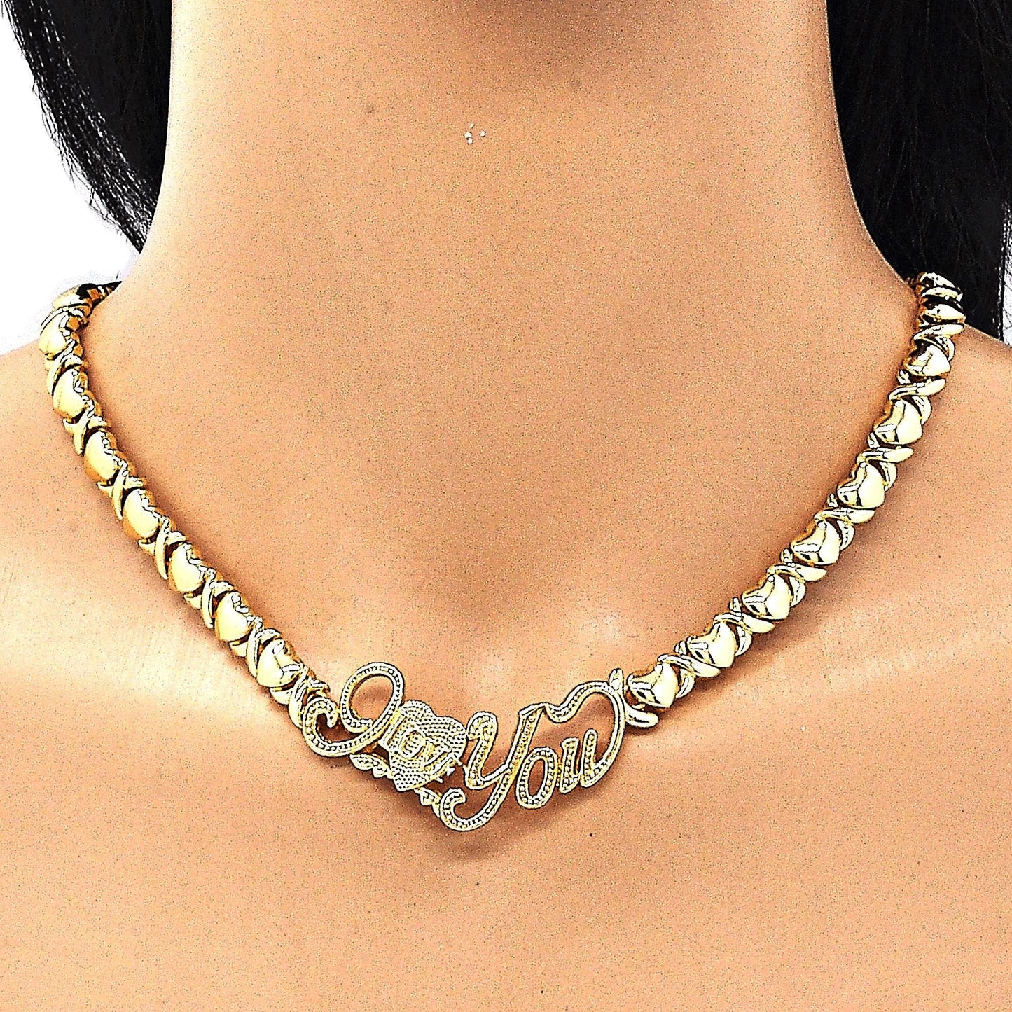 Gold Jewelry Set |HUGS & KISSES Xo Set | 18K Real Gold Filled Jewelry Set | XOXO Necklace Set | Heart Jewelry Set | I Love You Necklace Set
