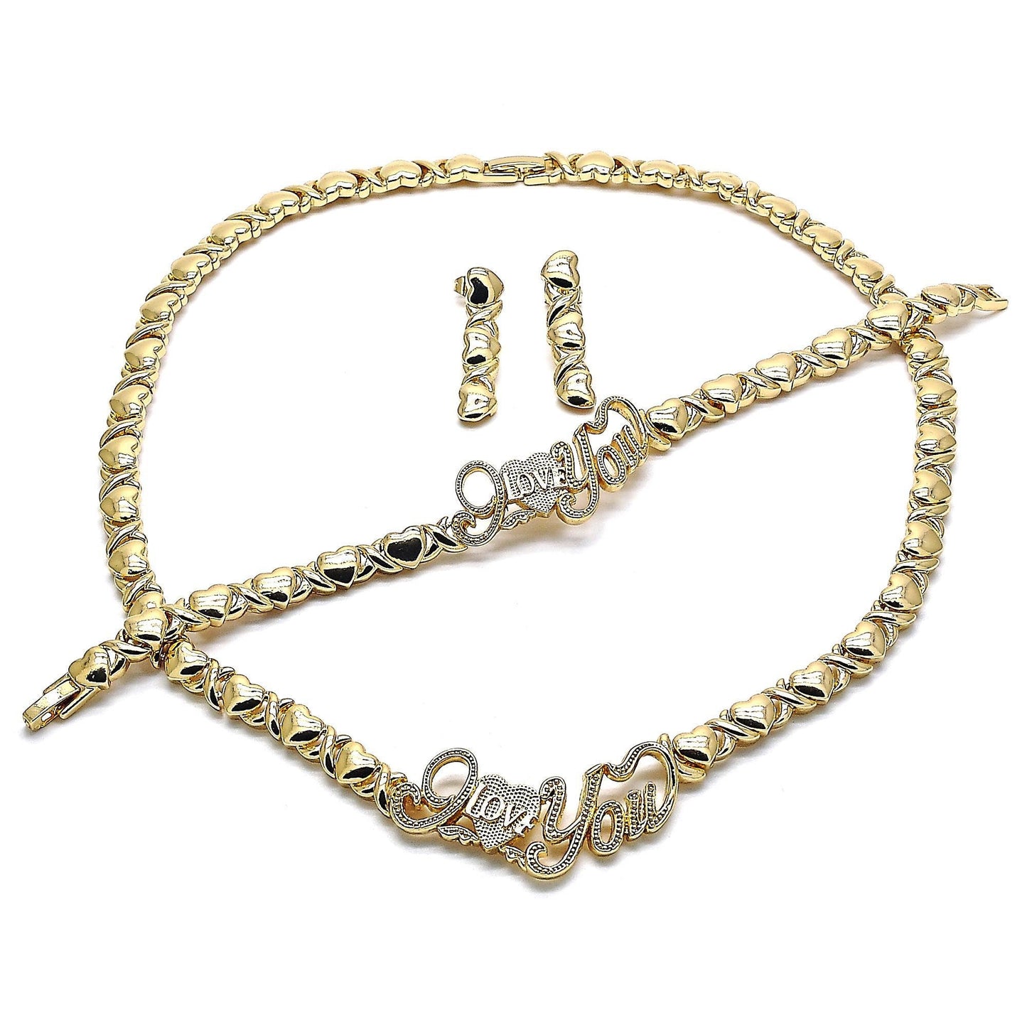 Gold Jewelry Set |HUGS & KISSES Xo Set | 18K Real Gold Filled Jewelry Set | XOXO Necklace Set | Heart Jewelry Set | I Love You Necklace Set