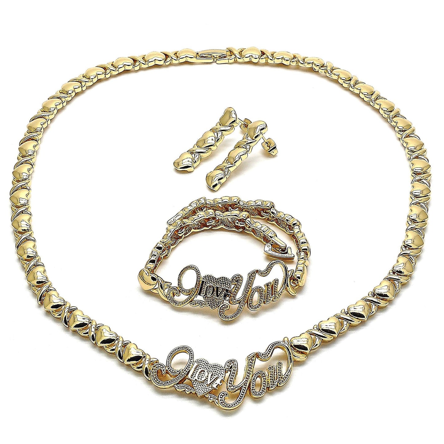 Gold Jewelry Set |HUGS & KISSES Xo Set | 18K Real Gold Filled Jewelry Set | XOXO Necklace Set | Heart Jewelry Set | I Love You Necklace Set