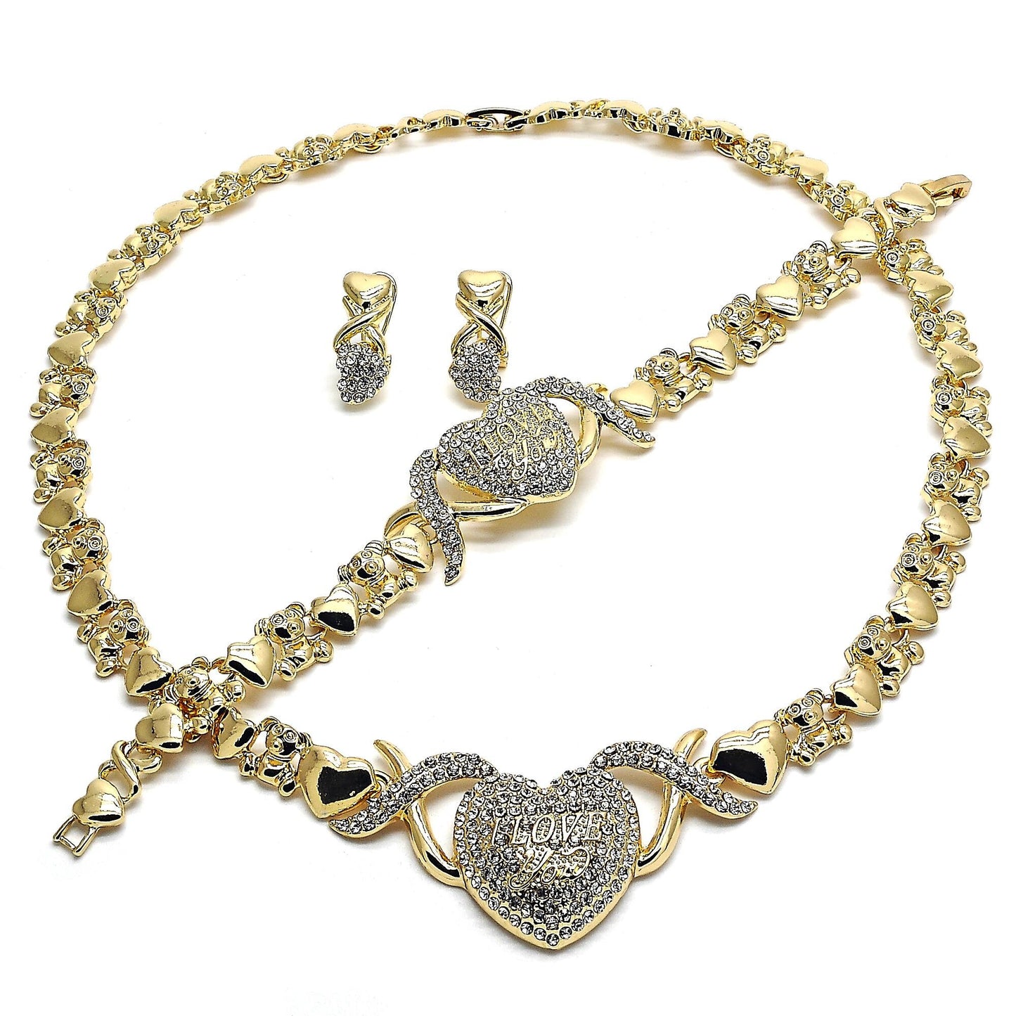 Gold Jewelry Set HUGS & KISSES Gold Necklace | 18K Gold Filled Over Jewelry Set, XOXO Necklace Set | Heart Jewelry Set A Gift For Your Diva