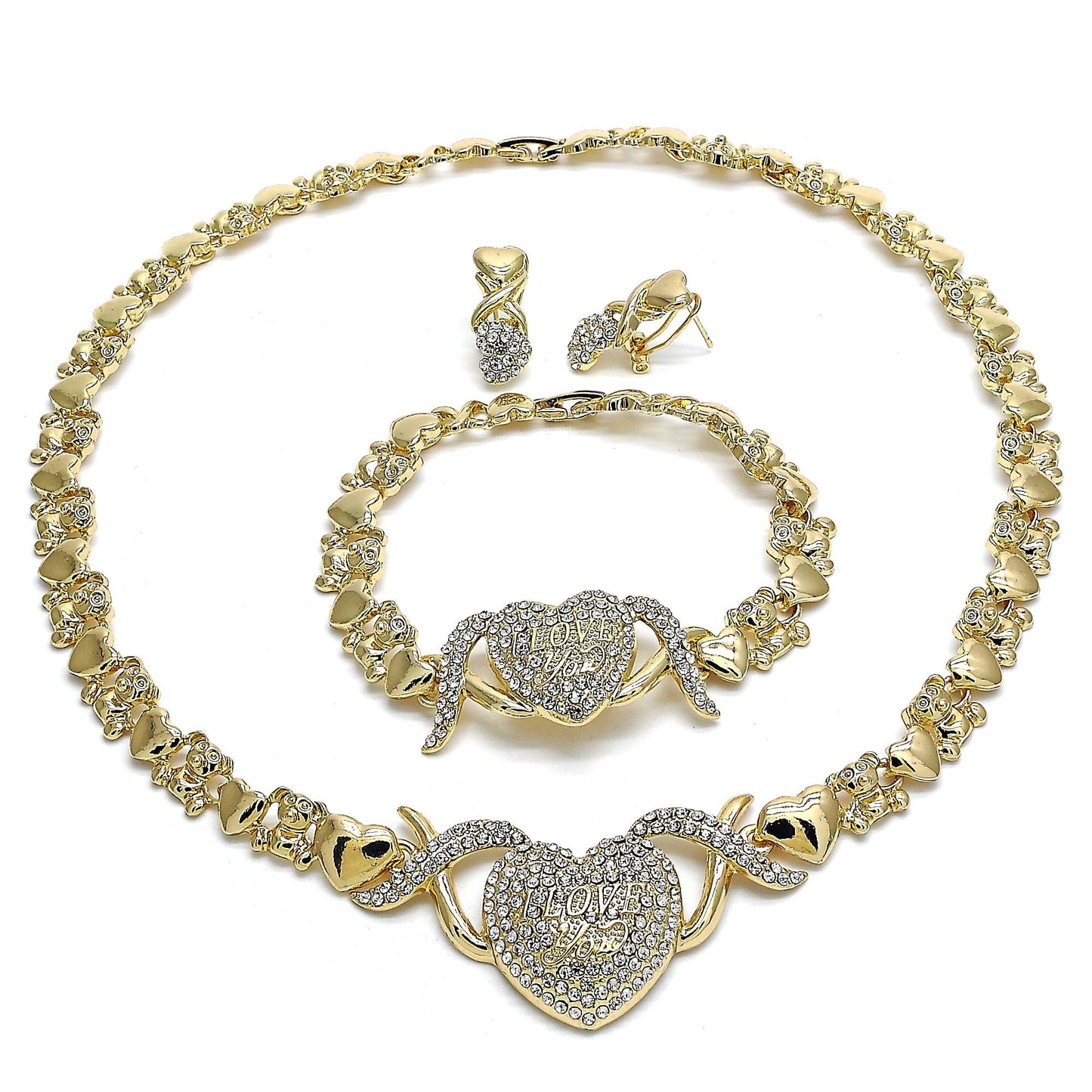 Gold Jewelry Set HUGS & KISSES Gold Necklace | 18K Gold Filled Over Jewelry Set, XOXO Necklace Set | Heart Jewelry Set A Gift For Your Diva