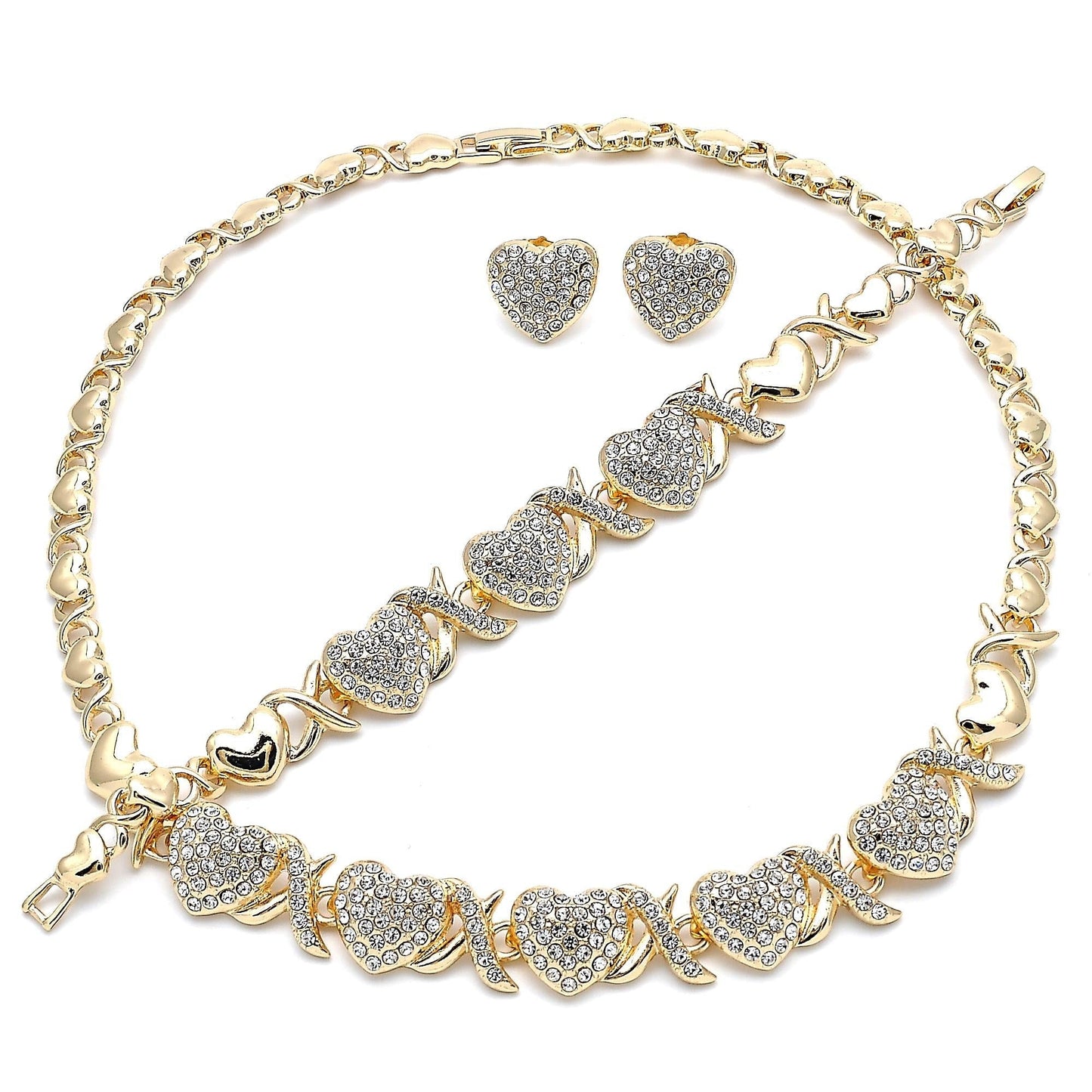 Gold Jewelry Set HUGS & KISSES Gold Necklace | 18K Gold Filled Over Jewelry Set  XOXO Necklace Set | Heart Jewelry Set | Gift For Your Diva