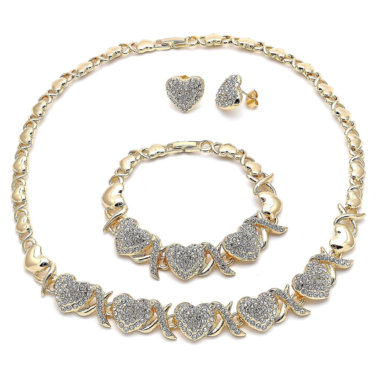 Gold Jewelry Set HUGS & KISSES Gold Necklace | 18K Gold Filled Over Jewelry Set  XOXO Necklace Set | Heart Jewelry Set | Gift For Your Diva