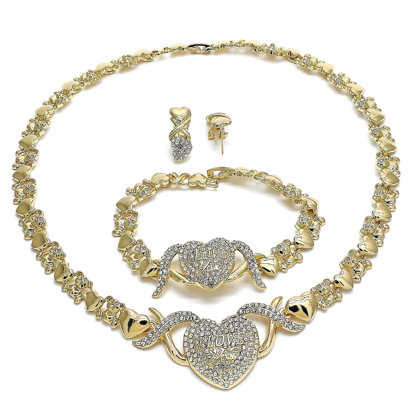 Gold Jewelry Set HUGS & KISSES Gold Necklace | 18K Gold Filled Over Jewelry Set, XOXO Necklace Set | Heart Jewelry Set A Gift For Your Diva