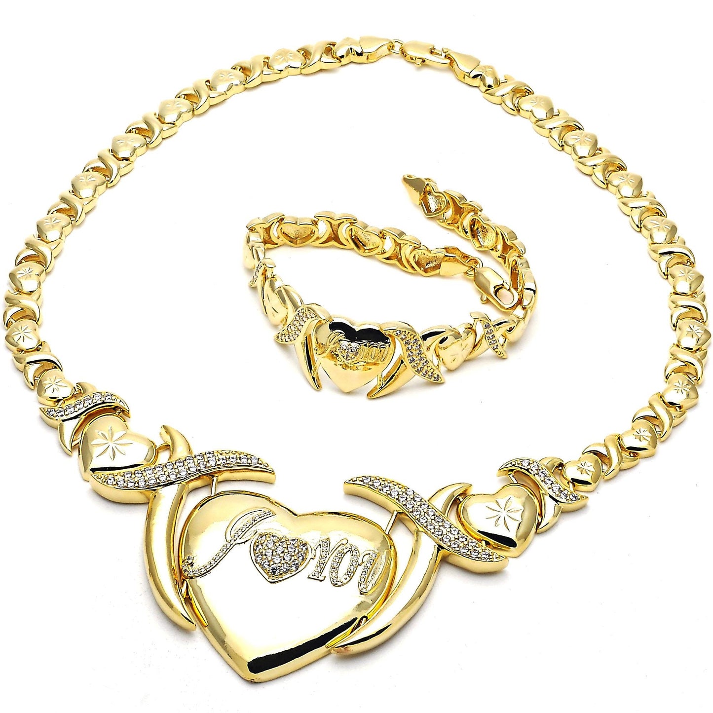 Gold Jewelry Set HUGS & KISSES Gold Necklace,  18K Gold Filled Over Jewelry Set | XOXO Necklace Set | Heart Jewelry Set | Gift For Your Diva