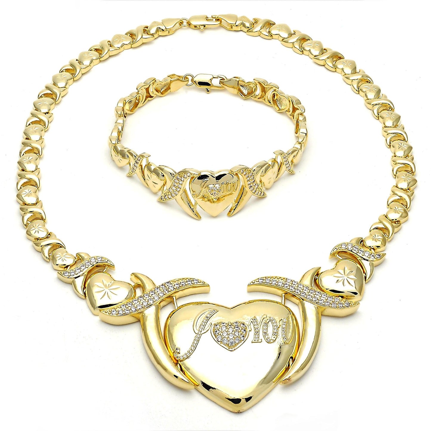 Gold Jewelry Set HUGS & KISSES Gold Necklace,  18K Gold Filled Over Jewelry Set | XOXO Necklace Set | Heart Jewelry Set | Gift For Your Diva