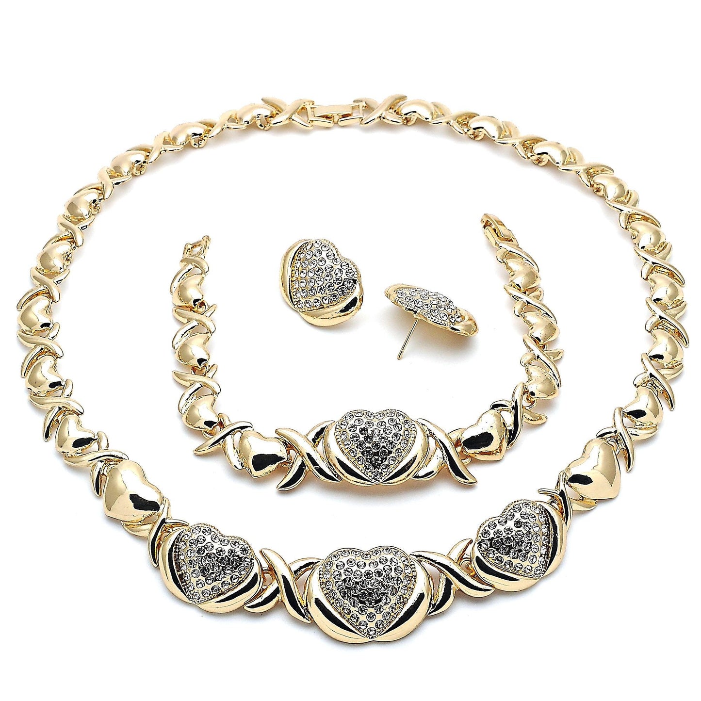 Gold Jewelry Set |HUGS & KISSES Xo Set | 18K Real Gold Filled Jewelry Set | XOXO Necklace Set | Heart Jewelry Set | Gift Jewelry Set