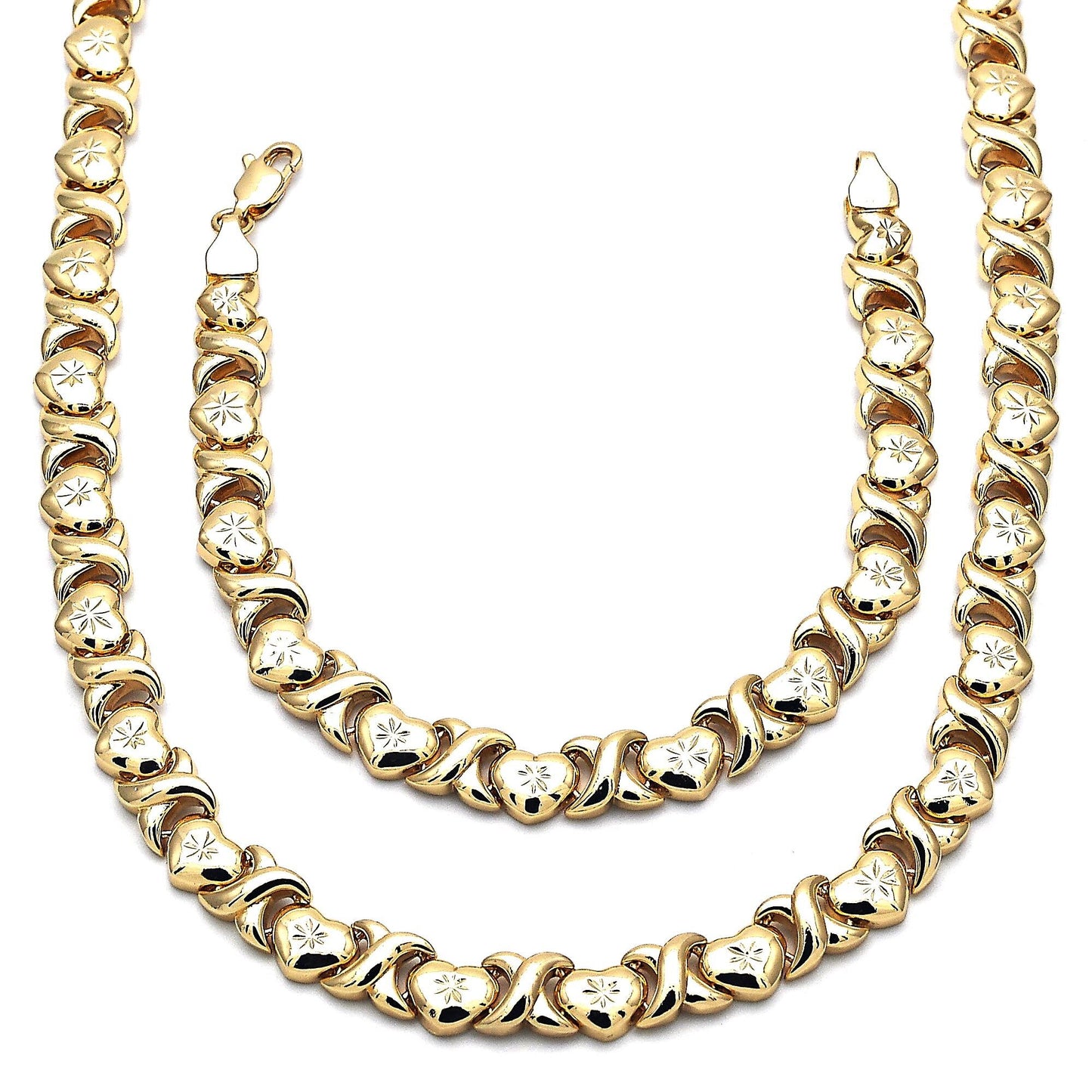 Gold Jewelry Set HUGS & KISSES Gold Necklace | 18K Gold Filled Over Jewelry Set  XOXO Necklace Set | Heart Jewelry Set Gift For Mom or You