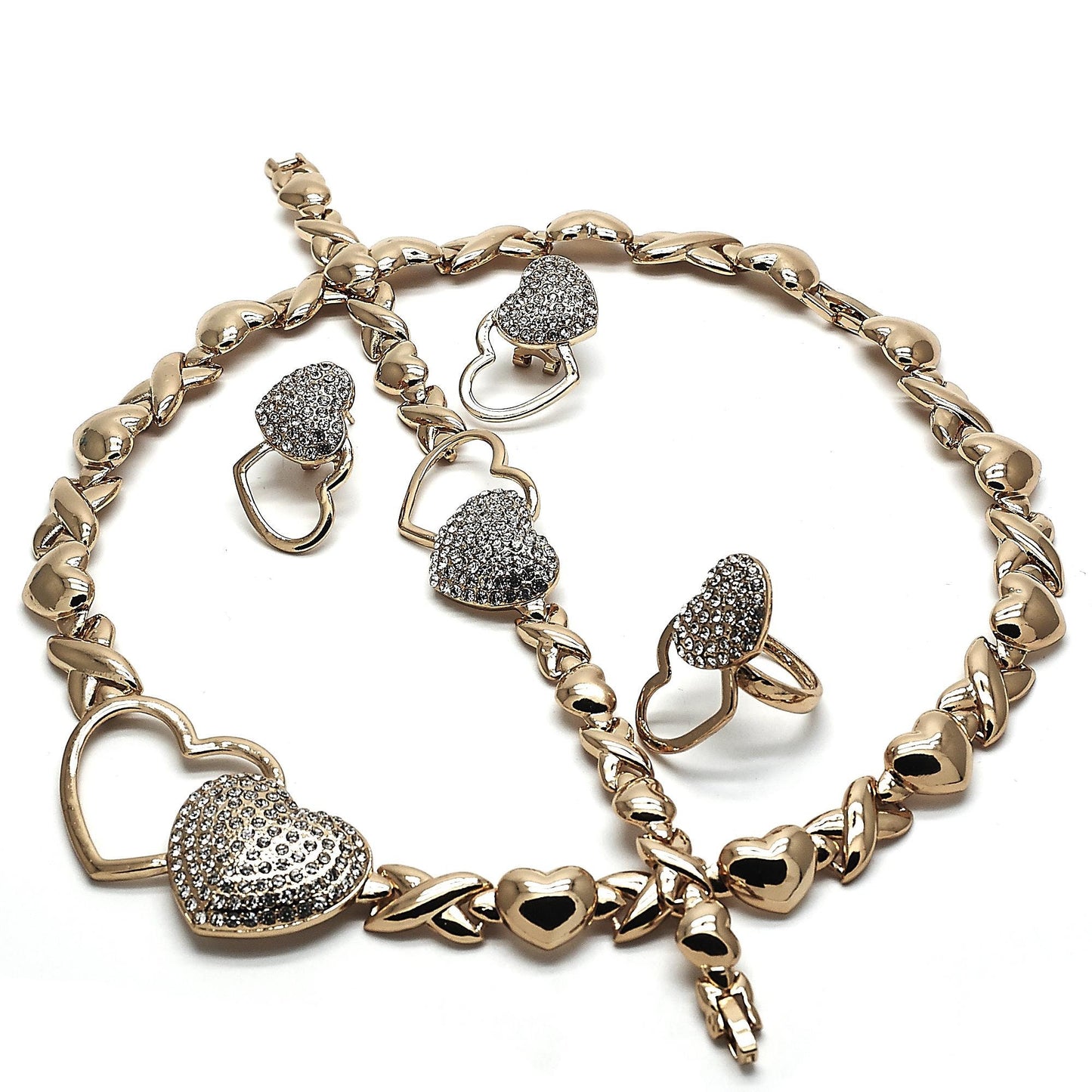 Gold Jewelry Set |HUGS & KISSES Xo Set | 18K Real Gold Filled Jewelry Set | XOXO Necklace Set | Heart Jewelry Set | Gift for Her
