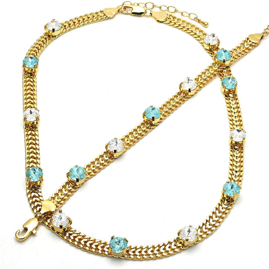 Gold Necklace HUGS & KISSES Necklace Set, Gold Filled Cuban Link Crystal Necklace - XOXO Necklace, Statement Necklace, Wedding, Gift For Her