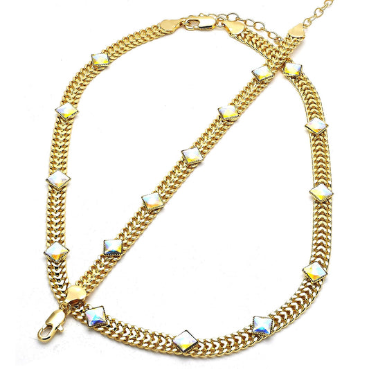 Gold Necklace HUGS & KISSES Necklace Set, Gold Filled Cuban Link Crystal Necklace, XOXO Necklace, Statement Necklace, Wedding, Gift For Her
