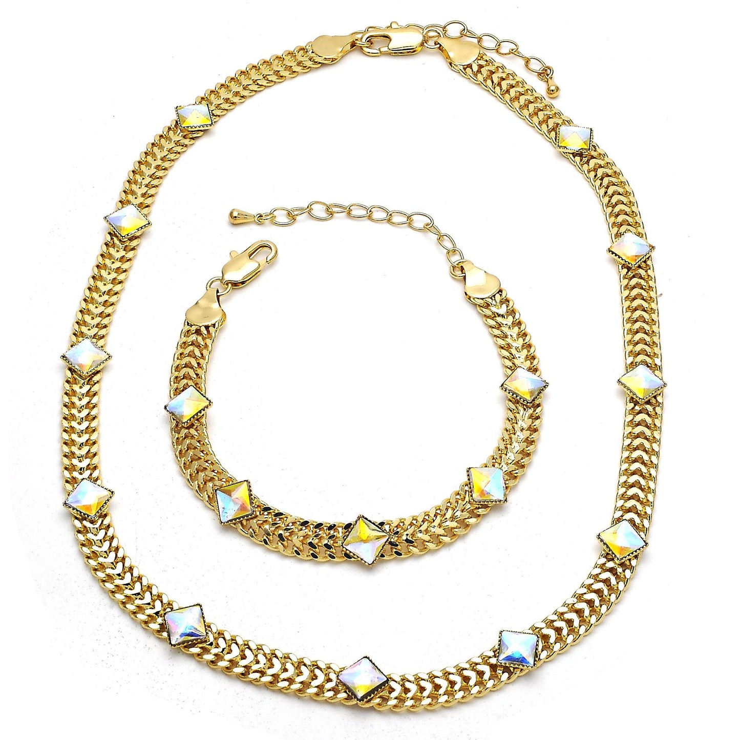 Gold Necklace HUGS & KISSES Necklace Set, Gold Filled Cuban Link Crystal Necklace, XOXO Necklace, Statement Necklace, Wedding, Gift For Her