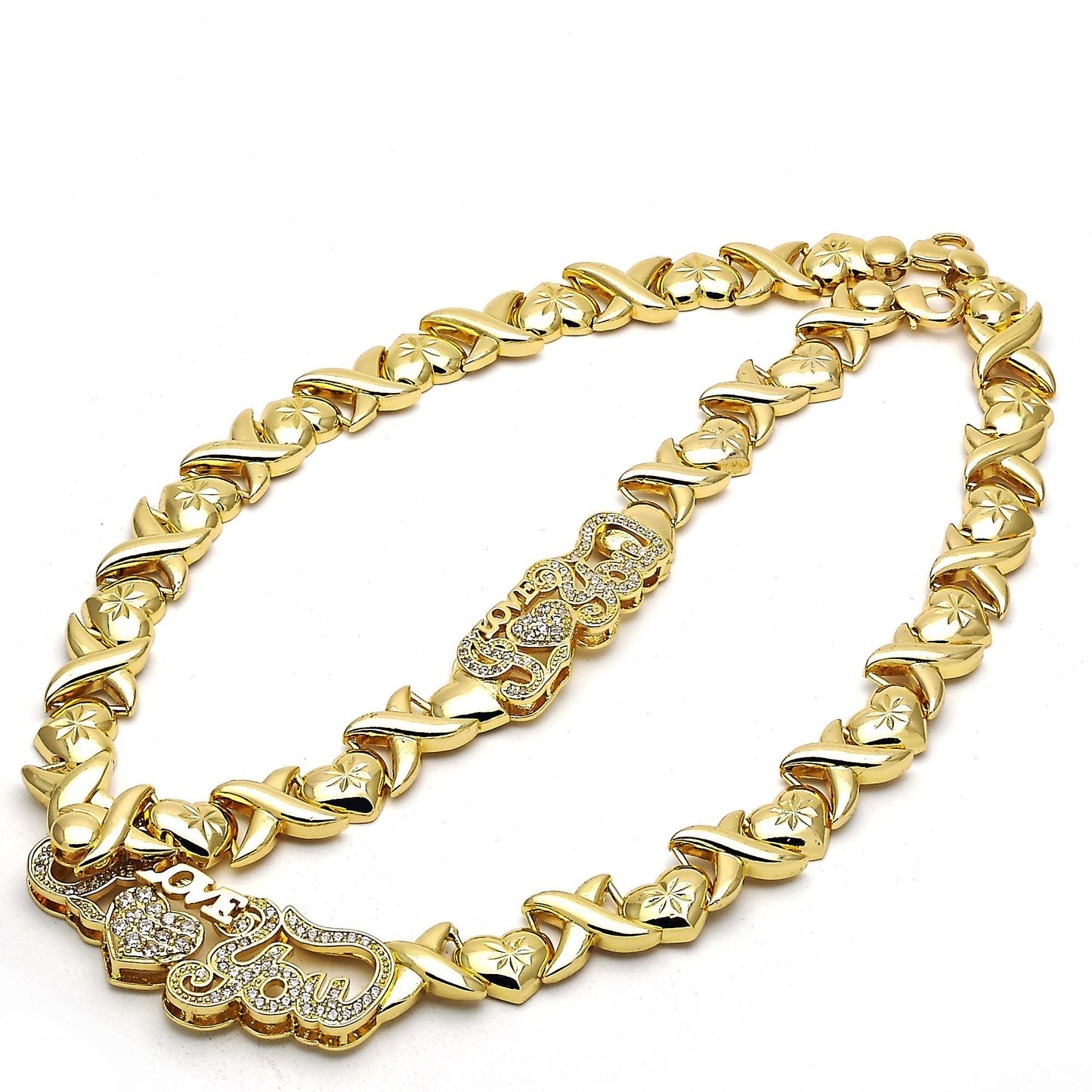 Gold Jewelry Set HUGS & KISSES Gold Necklace | 18K Gold Filled Over Jewelry Set | XOXO Necklace Set | Heart Jewelry Set - Gift For Your Diva