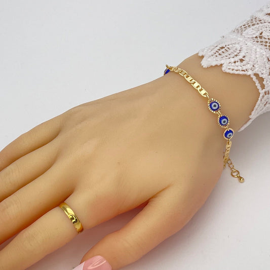 BLUE & WHITE Evil Eye Bracelet | Turkish Eye Gold Bracelet, Greek Eye Gold Bracelet | Evil Eye | Gift for Her, Gold Bracelet 6.5” - 8”