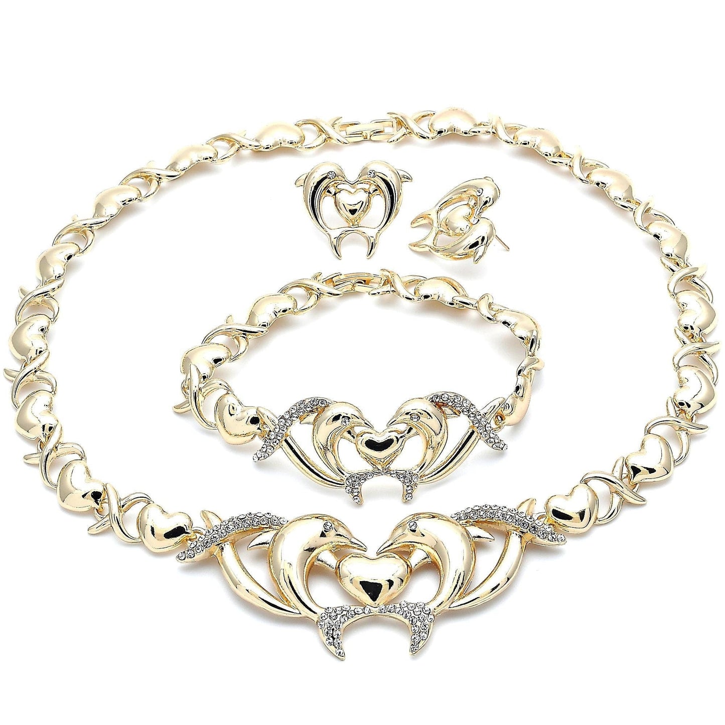 Gold Jewelry Set |HUGS and KISSES Xo Set | 18K Real Gold Filled Jewelry Set - XOXO Necklace Set | Heart Jewelry Set | Dolphin Jewelry Set