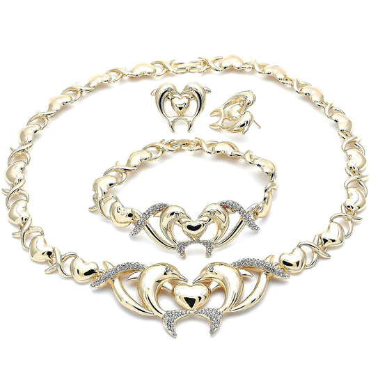 Gold Jewelry Set |HUGS and KISSES Xo Set | 18K Real Gold Filled Jewelry Set - XOXO Necklace Set | Heart Jewelry Set | Dolphin Jewelry Set
