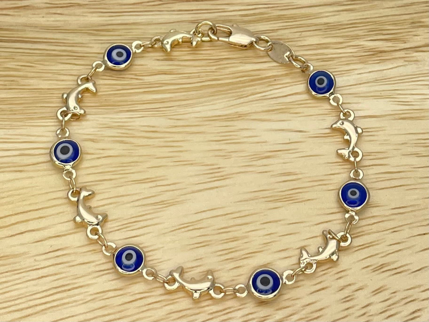 BLUE Evil Eye Bracelet | DOLPHIN Gold Bracelet, | Minimalist Gold Bracelet | Gift for Her, Dainty Gold Bracelet 6.5”  8”