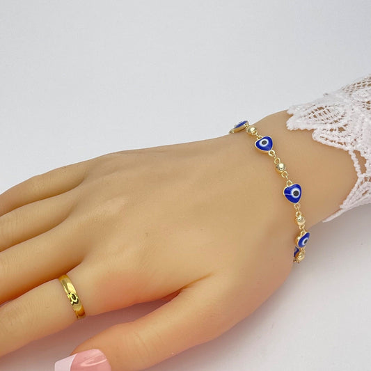 NAVY BLUE Evil Eye Bracelet | Turkish Eye Gold Bracelet | Greek Eye Gold Bracelet, Evil Eye Charm | Gift for Her, Gold Bracelet 6.5  8
