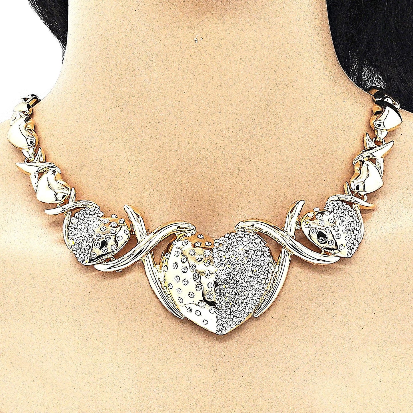 Gold Jewelry Set HUGS & KISSES Gold Necklace, 18K Gold Filled Over Jewelry Set,  XOXO Necklace Set, Heart Jewelry Set | Gift For Her