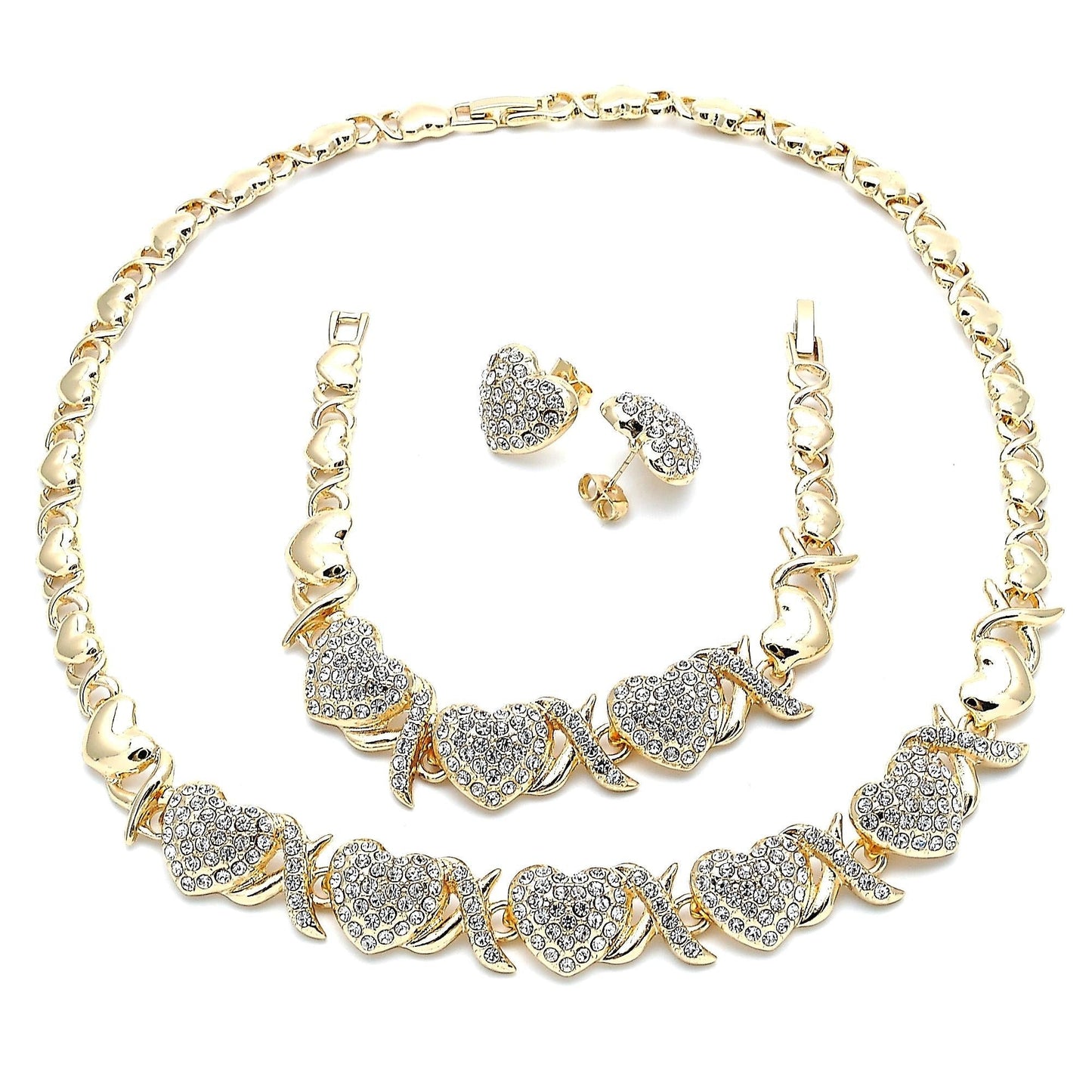 Gold Jewelry Set HUGS & KISSES Gold Necklace | 18K Gold Filled Over Jewelry Set  XOXO Necklace Set | Heart Jewelry Set | Gift For Your Diva