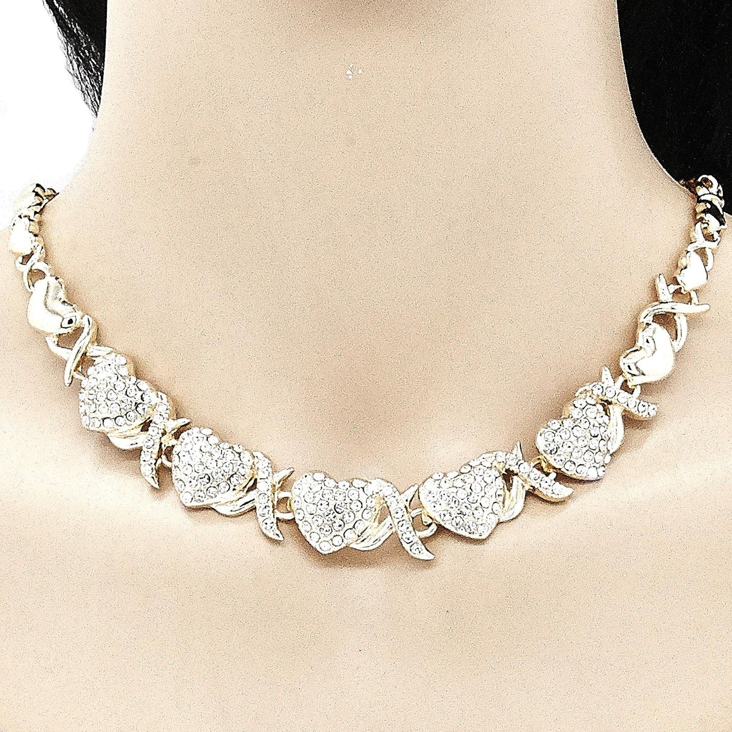 Gold Jewelry Set HUGS & KISSES Gold Necklace | 18K Gold Filled Over Jewelry Set  XOXO Necklace Set | Heart Jewelry Set | Gift For Your Diva
