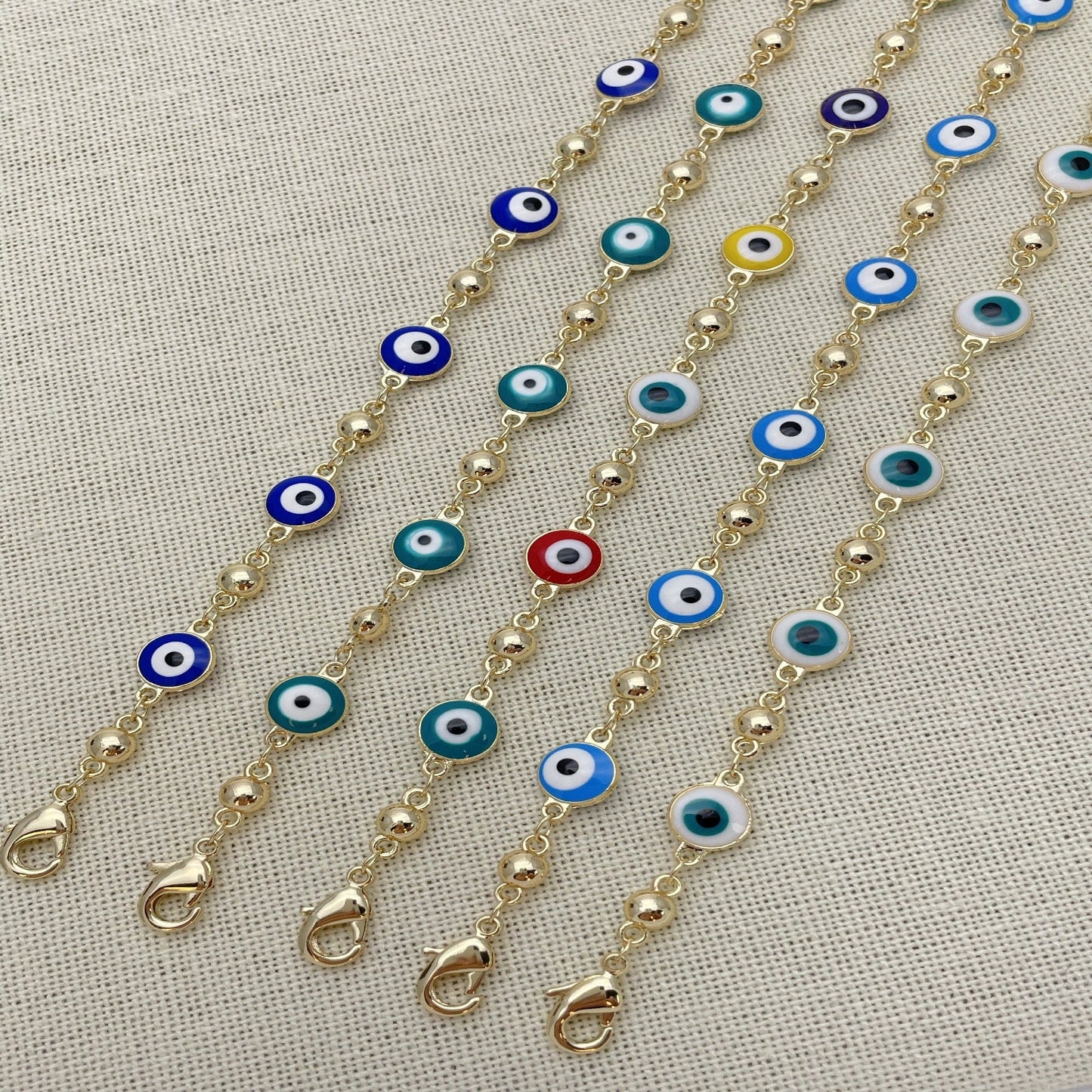 Minimalist WHITE & BLUE Evil Eye Gold Bracelet. HANDMADE Dainty Lucky Charm Gold Bracelet | Gift for Her | Gift for Mom