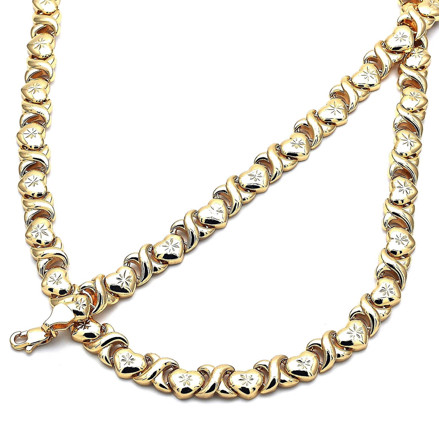 Gold Jewelry Set HUGS & KISSES Gold Necklace | 18K Gold Filled Over Jewelry Set  XOXO Necklace Set | Heart Jewelry Set Gift For Mom or You