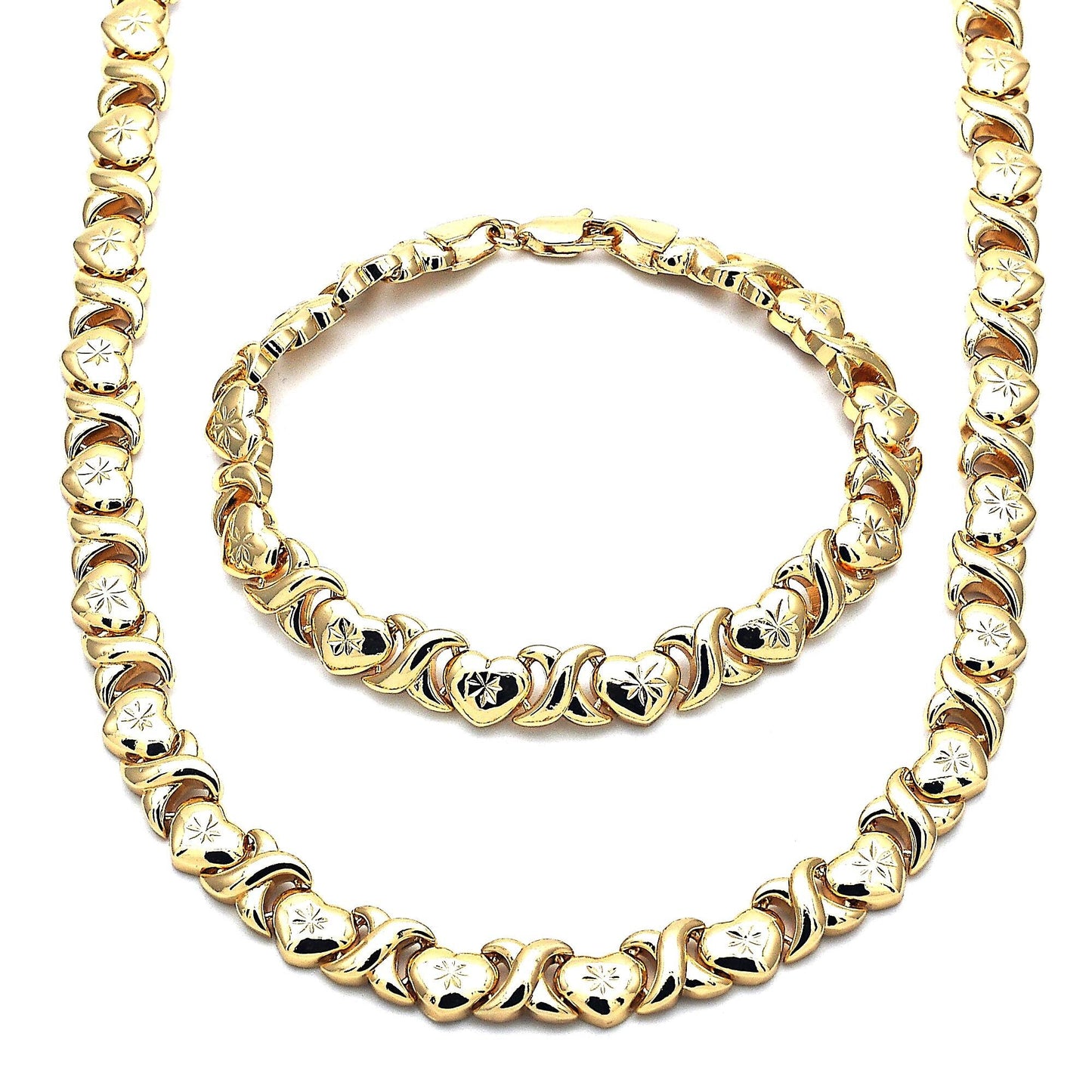 Gold Jewelry Set HUGS & KISSES Gold Necklace | 18K Gold Filled Over Jewelry Set  XOXO Necklace Set | Heart Jewelry Set Gift For Mom or You