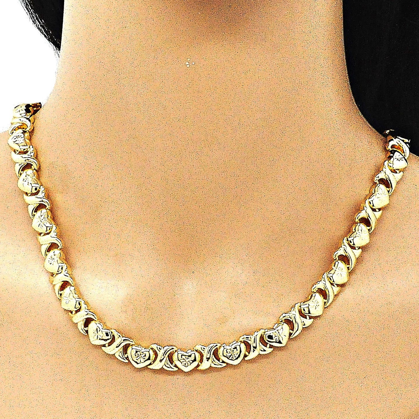 Gold Jewelry Set HUGS & KISSES Gold Necklace | 18K Gold Filled Over Jewelry Set  XOXO Necklace Set | Heart Jewelry Set Gift For Mom or You