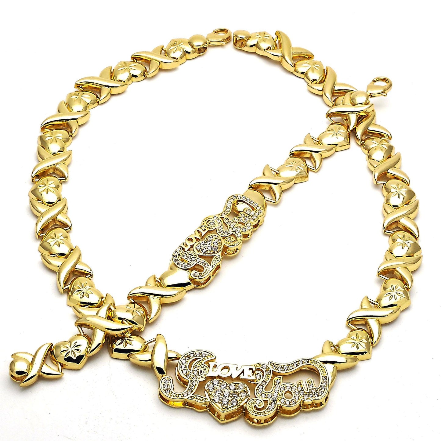 Gold Jewelry Set HUGS & KISSES Gold Necklace | 18K Gold Filled Over Jewelry Set | XOXO Necklace Set | Heart Jewelry Set - Gift For Your Diva