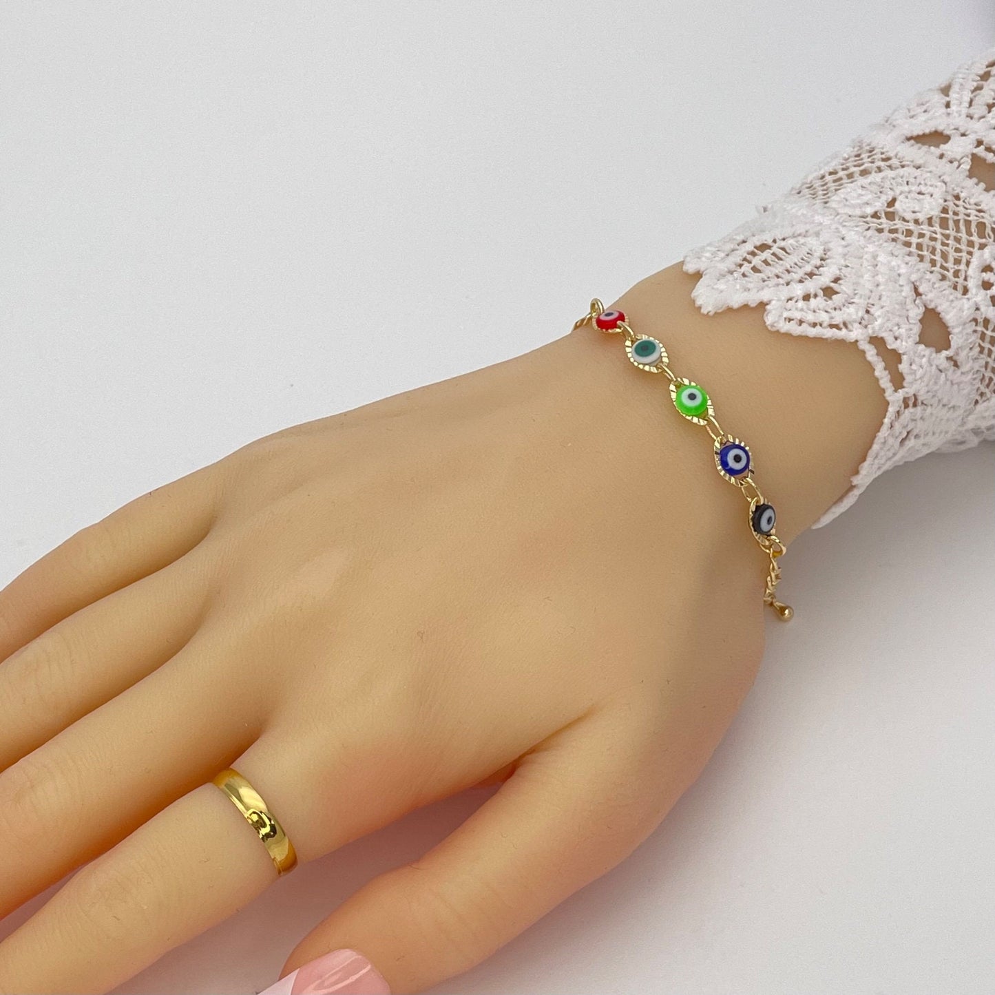 Multicolor Evil Eye Bracelet | Turkish Eye Gold Bracelet, Greek Eye Gold Bracelet | Evil Eye | Gift for Her, Gold Bracelet 6.5” - 8”