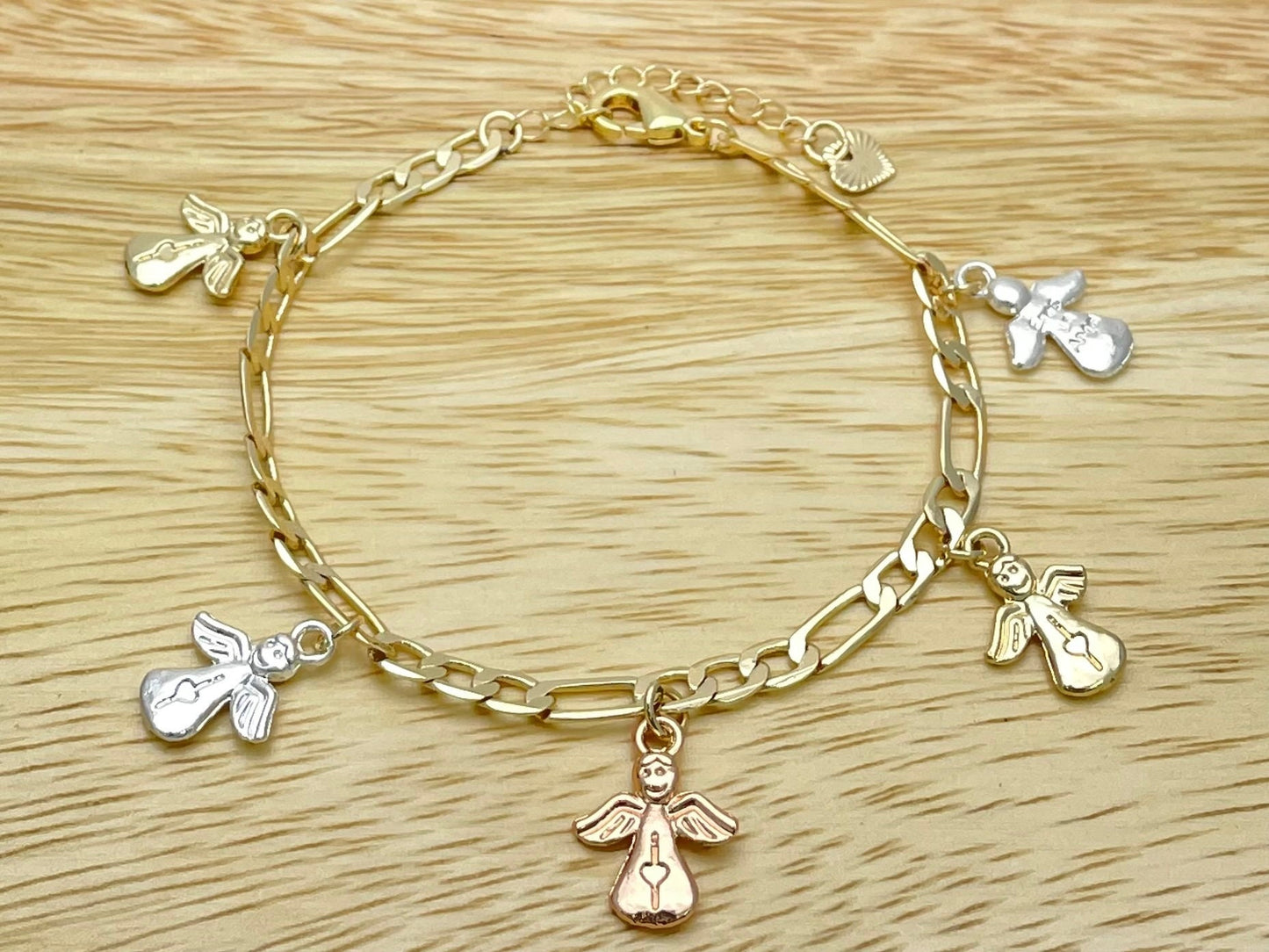 Guardian Angel Bracelet for Women, Gold Charm Bracelet Mix Charms in Yellow Gold, Rose Gold, White Gold, Gift for Her, Handmade Gold Filled