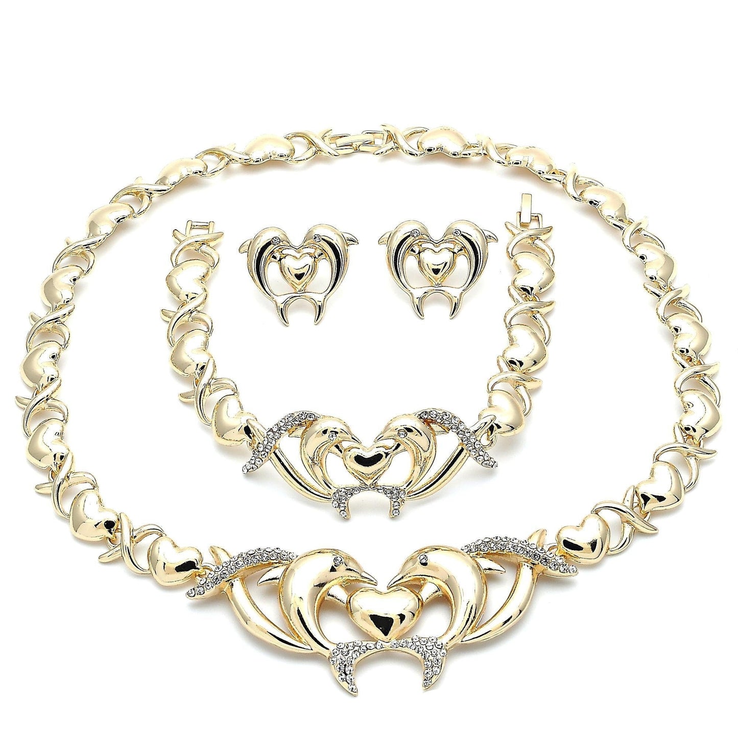 Gold Jewelry Set |HUGS and KISSES Xo Set | 18K Real Gold Filled Jewelry Set - XOXO Necklace Set | Heart Jewelry Set | Dolphin Jewelry Set