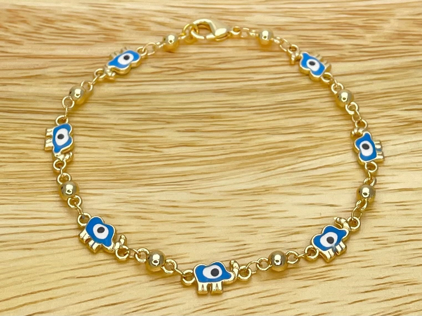 BABY BLUE Evil Eye ELEPHANT Bracelet Gold Bracelet, Minimalist handmade Bracelet of Evil Eye, Dainty Bracelet, Gold Filled, Gift for Her