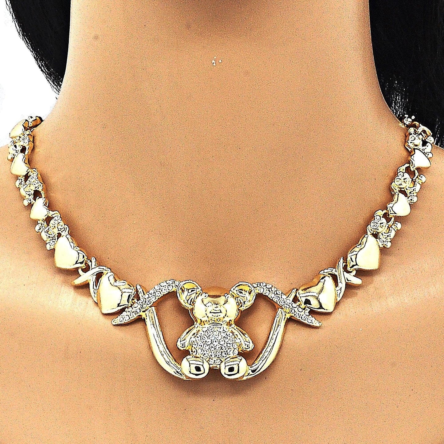 Gold Jewelry Set |HUGS and KISSES Xo Set | 18K Real Gold Filled Jewelry Set | XOXO Necklace Set | Heart Jewelry Set | Teddy Bear Jewelry Set
