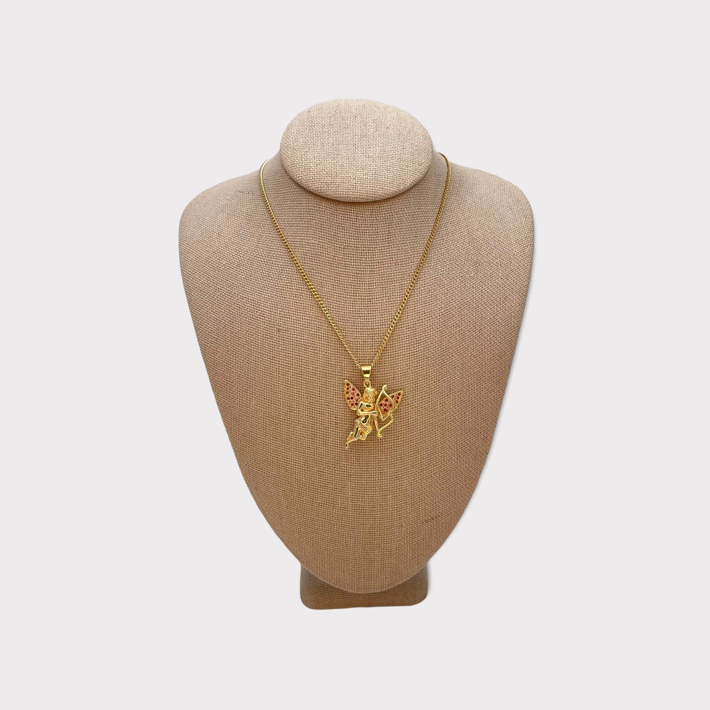 Handmade Gold love Angel Chain Necklace Dainty Angel Pendant Red Zirconia Wing, Chain Gold Filled Making Wholesale, Minimalist Gift for Her