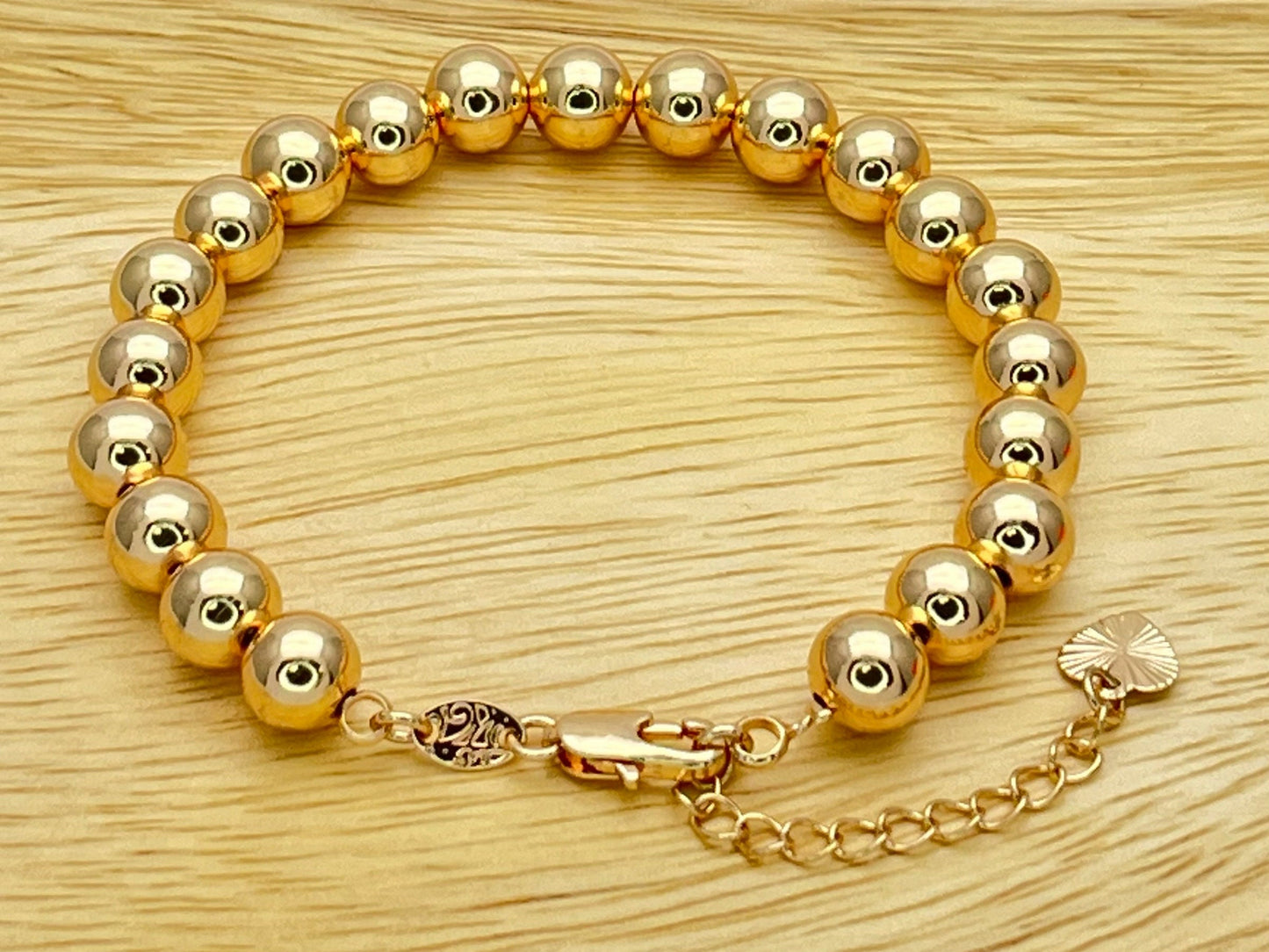 8MM Handmade Gold Bead Bracelet Gold Filled Beaded Bracelet | Signature Adjustable Size Bracelet, Dainty Stackable Bracelet, Gift for Her