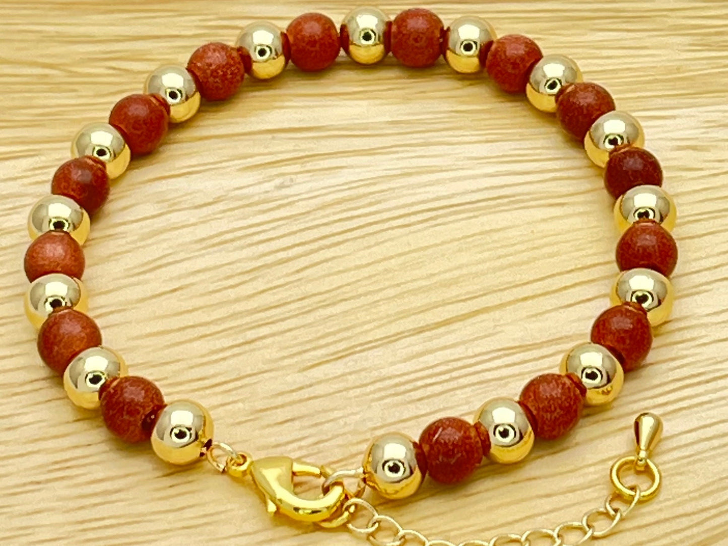 6MM Goldstone Bead Bracelet, Gold Filled Bead Bracelet, Signature Stackable Bracelet Adjustable Friendship Gift, Aventurine Gift for Her