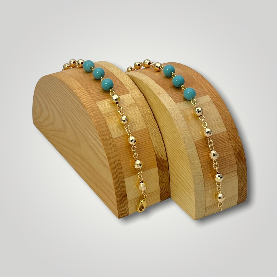 Handmade Turquoise Bracelet | Signature Stackable Gold Filled Bracelet | Synthetic Stone | Adjustable Friendship Bracelet, Gift for Her